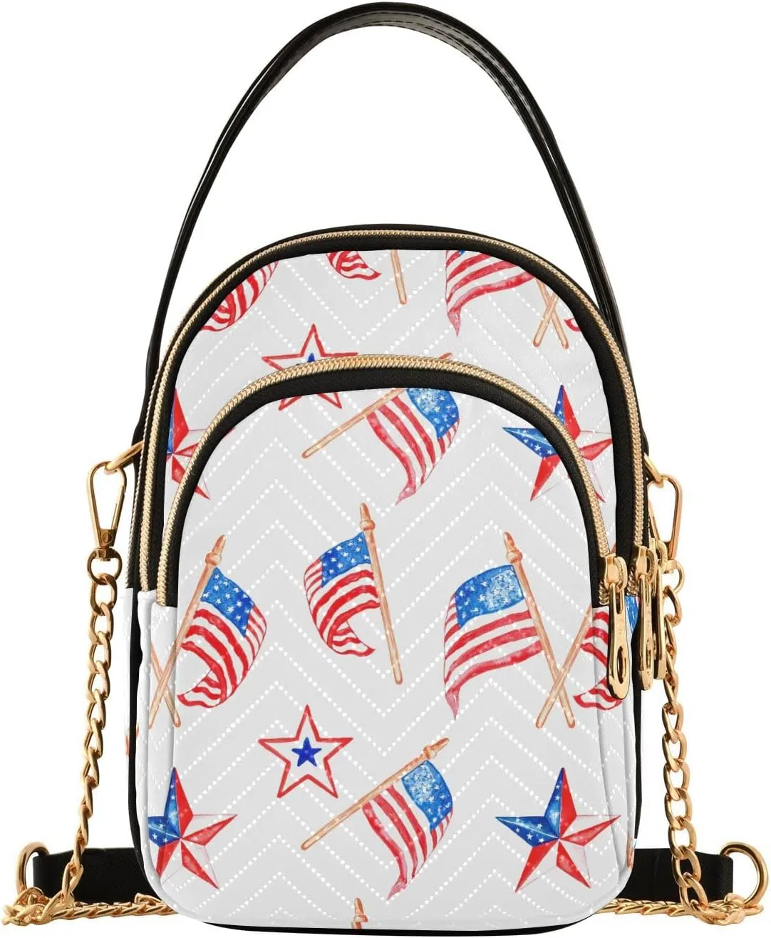 Memorial Day Us Flags Multi Pockets Crossbody Bags for Women Zip Cell Phone Purse Wallet Bag with Detachable Shoulder Strap Travel Purse for Gift Traveling Working Shopping Women Girls Trendy