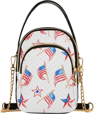 Memorial Day Us Flags Multi Pockets Crossbody Bags for Women Zip Cell Phone Purse Wallet Bag with Detachable Shoulder Strap Travel Purse for Gift Traveling Working Shopping Women Girls Trendy
