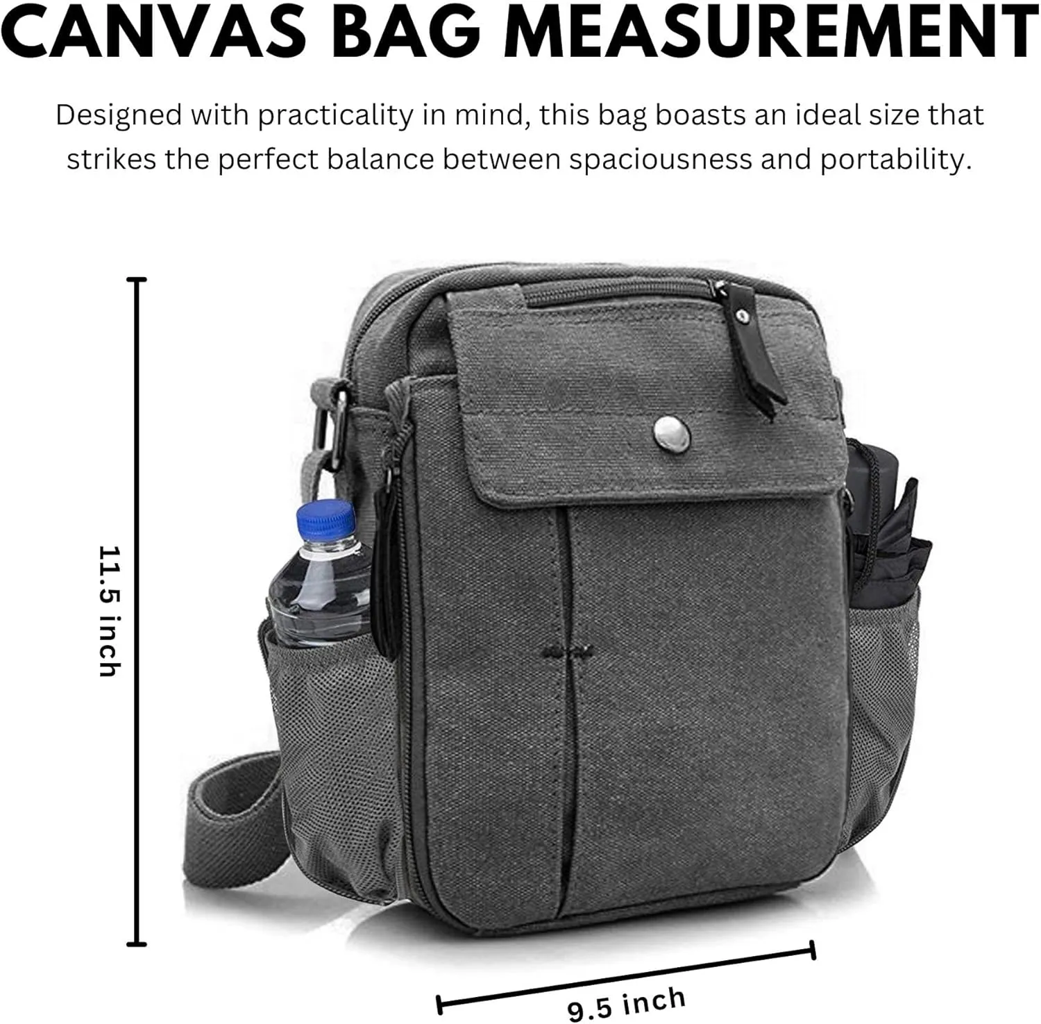 Men's Multifunctional Canvas Crossbody Bag Chest Bag Travel Carry Bag with Bottle Holder