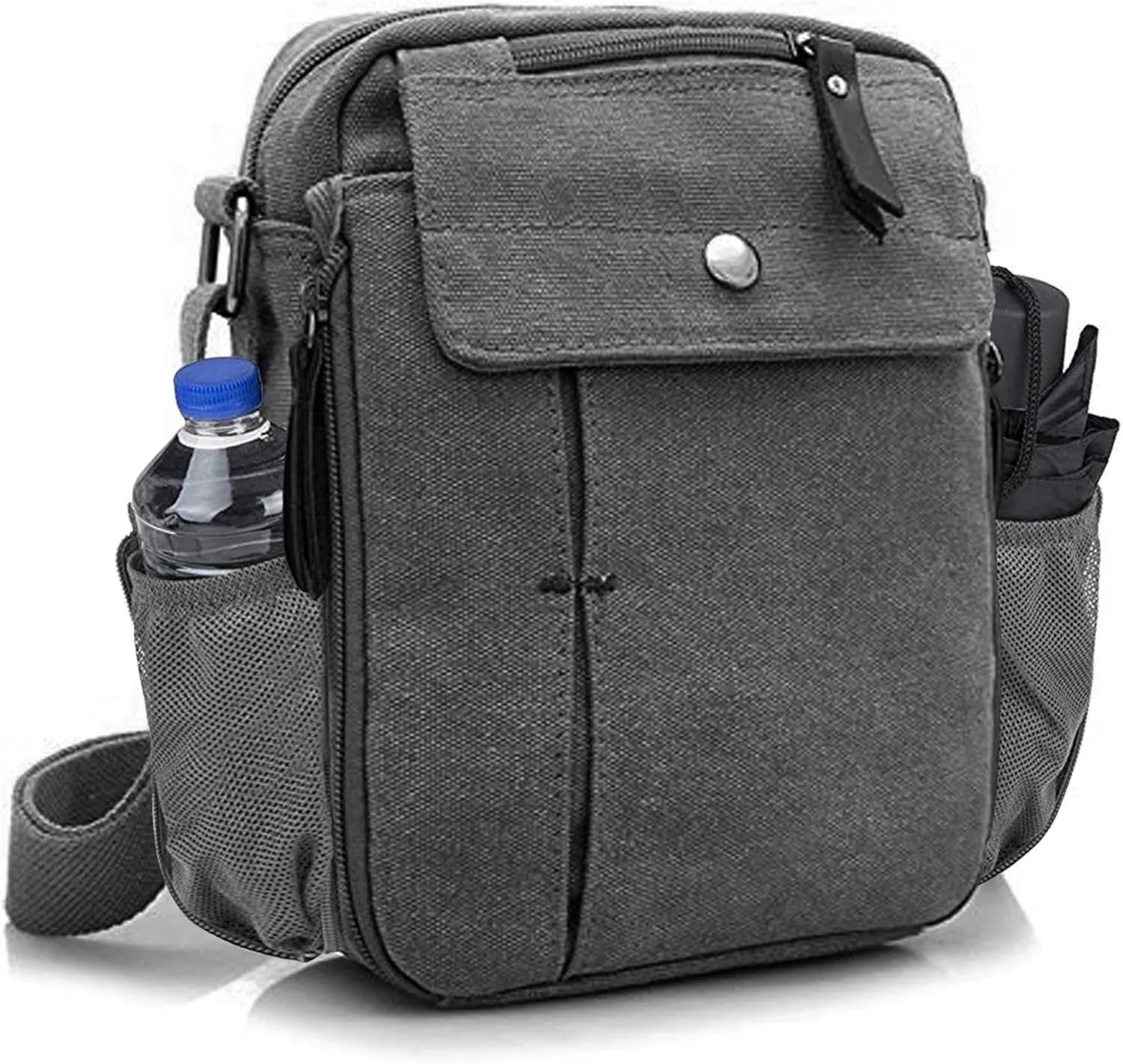 Men's Multifunctional Canvas Crossbody Bag Chest Bag Travel Carry Bag with Bottle Holder