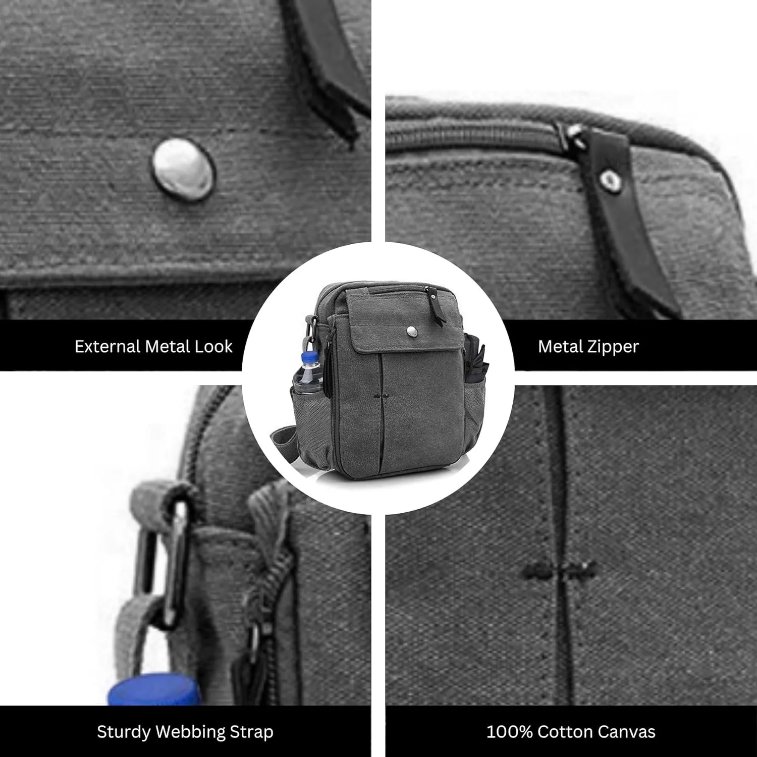 Men's Multifunctional Canvas Crossbody Bag Chest Bag Travel Carry Bag with Bottle Holder