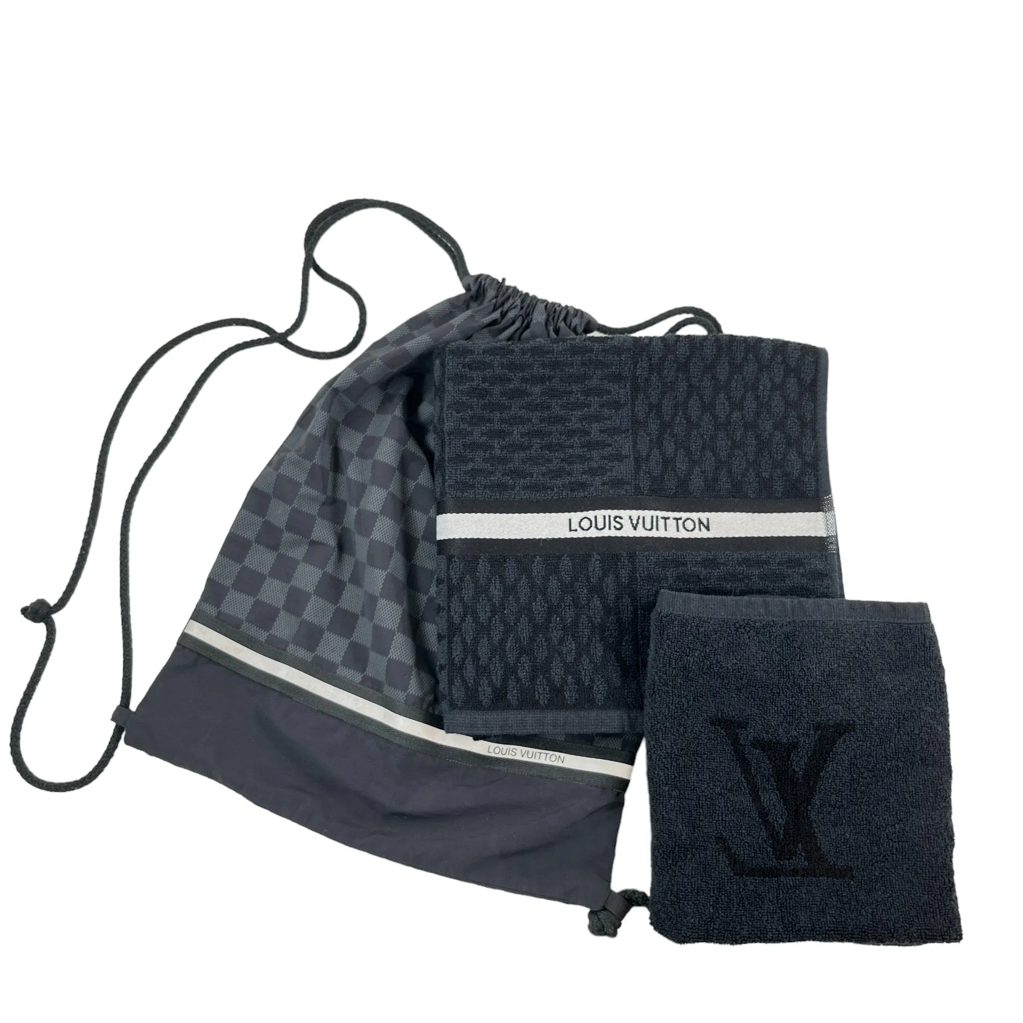 Men's Set Damier Graphite Drawstring Bag & 2 Towel Black