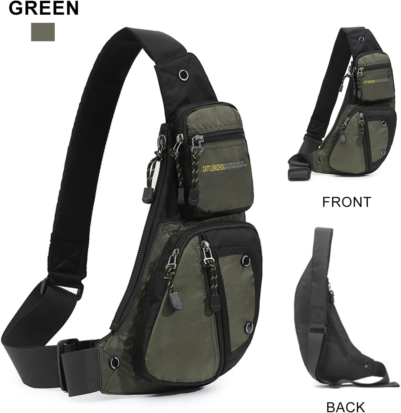 Mens Sling Bags Crossbody,Shoulder Bag for Men,Men Crossbody Bags for Hiking Traveling Outdoors Green