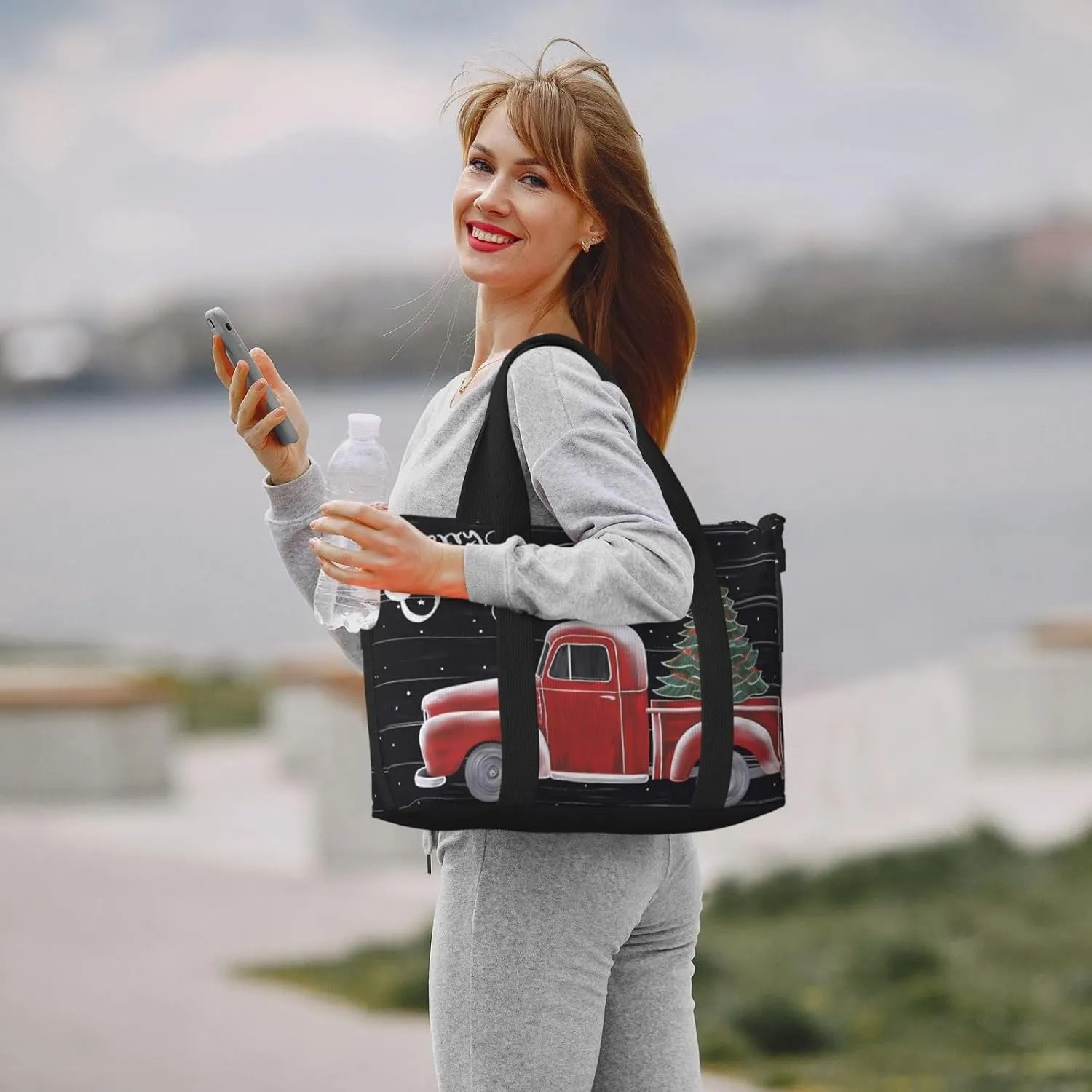 Merry Christmas Snow Travel Duffel Bags for Women Men, Sports Training Gym Bag Dance Bag with Adjustable Shoulder Strap Xmas Tree Truck Weekender Overnight Bag