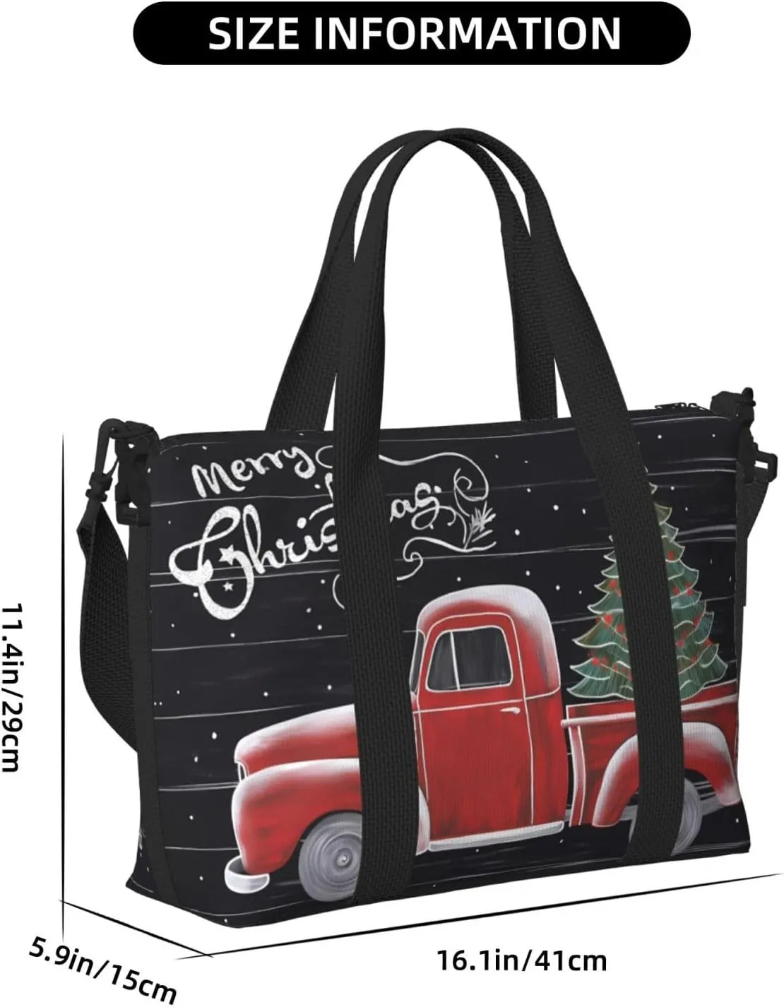 Merry Christmas Snow Travel Duffel Bags for Women Men, Sports Training Gym Bag Dance Bag with Adjustable Shoulder Strap Xmas Tree Truck Weekender Overnight Bag