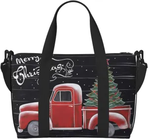 Merry Christmas Snow Travel Duffel Bags for Women Men, Sports Training Gym Bag Dance Bag with Adjustable Shoulder Strap Xmas Tree Truck Weekender Overnight Bag