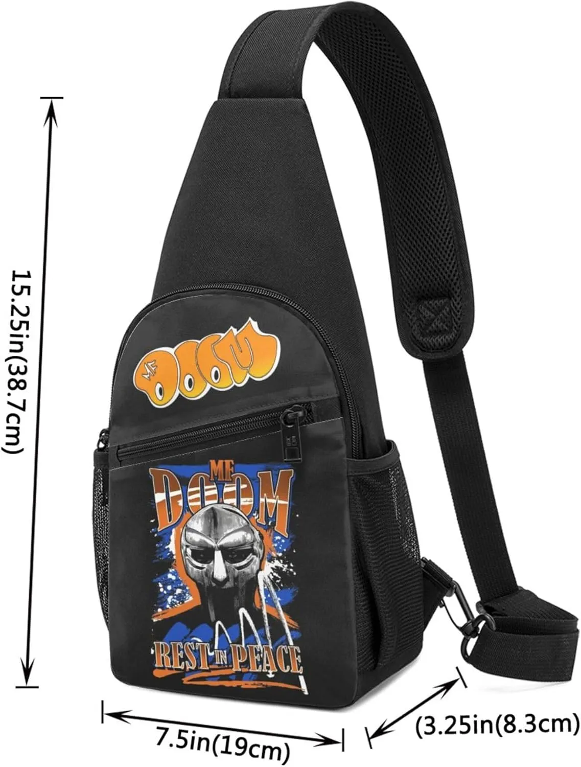 MF Hip Hop Music Rapper Sling Bag Chest Shoulder Backpack Crossbody Bags for Men Women Hiking Daypack Multipurpose Cross Body Chest Bag, Mf Doom-11