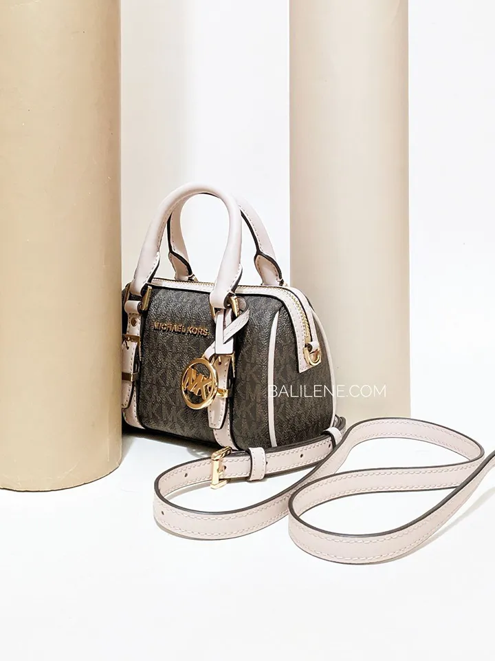 Michael Kors Bedford Legacy Extra-Small Logo Duffle Crossbody Bag Brown/Soft Pink