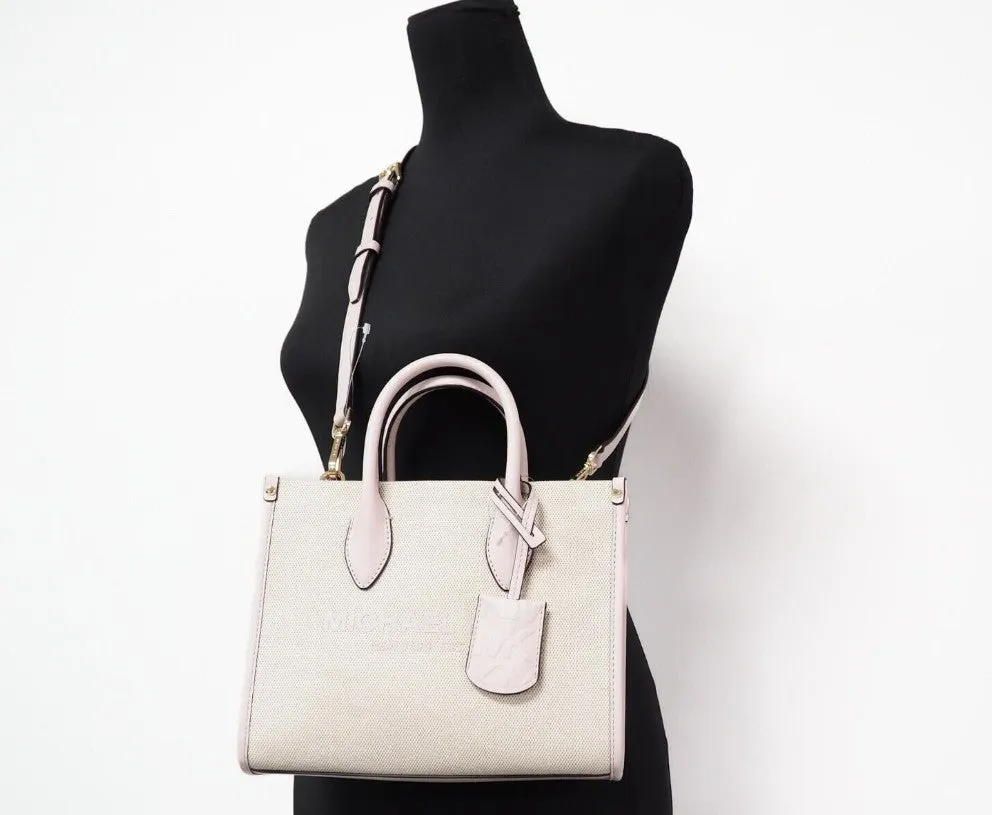 Michael Kors Mirella Small Powder Blush Canvas Shopper Crossbody Handbag Women's Purse