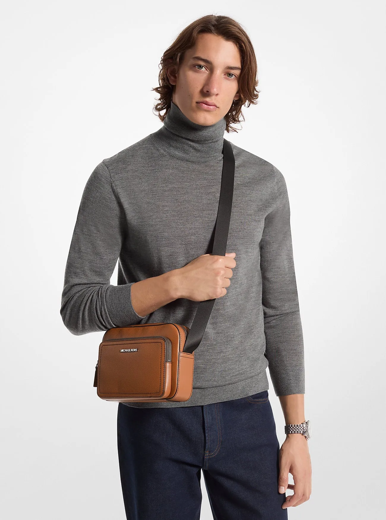 Micheal Kors Cooper Pebbled Leather Utility Crossbody Bag Luggage