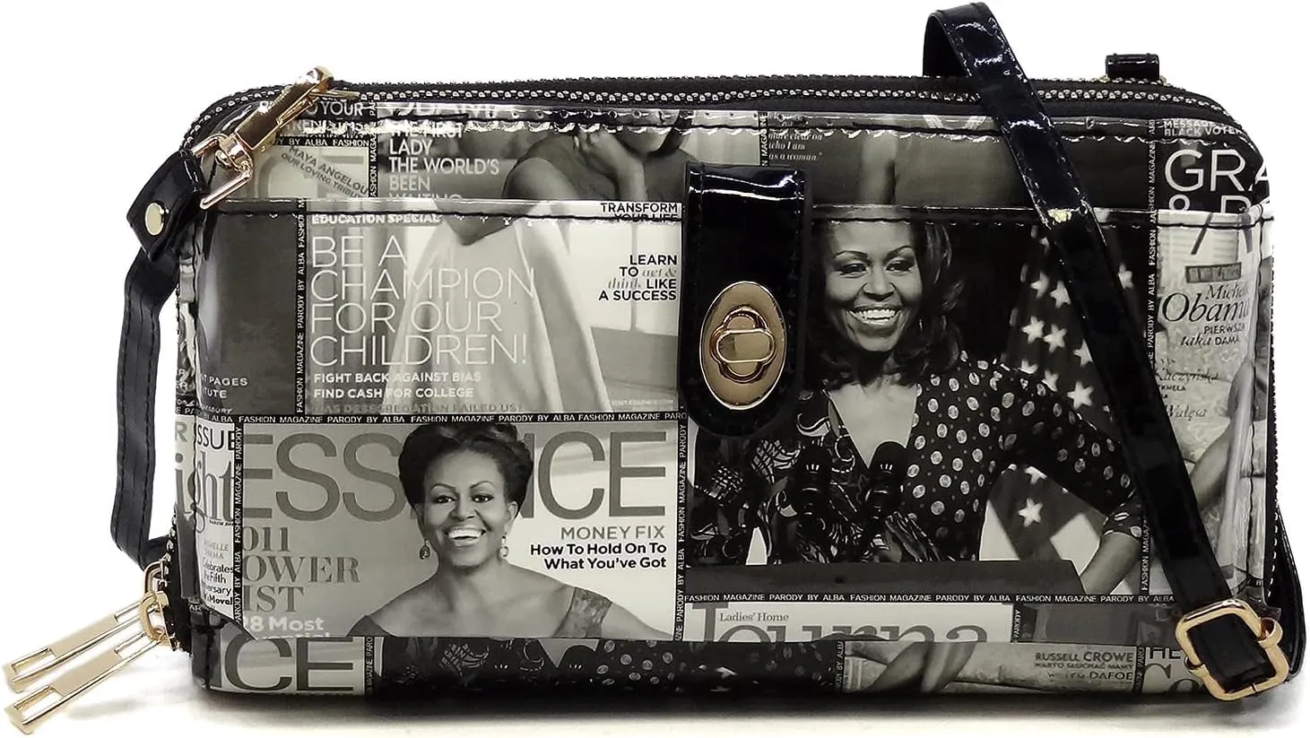 Michelle Obama Magazine Cover Collage Cell Phone Purse Wallet Smartphone Crossbody Wallet Travel Multifunction Phone Case