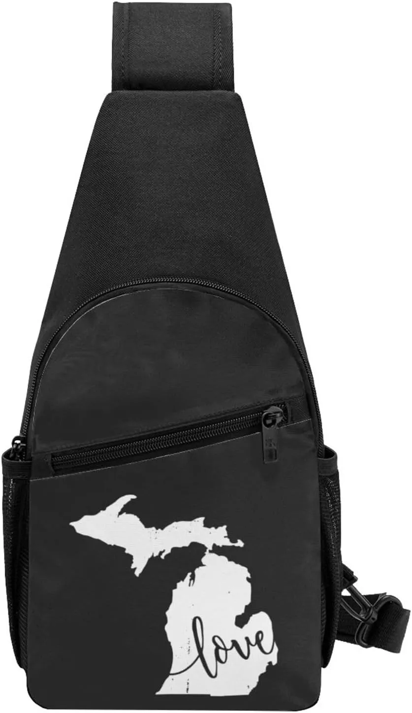 Michigan Love State Chest Bag Adjustable Leisure Travel Crossbody Shoulder Bag Unisex