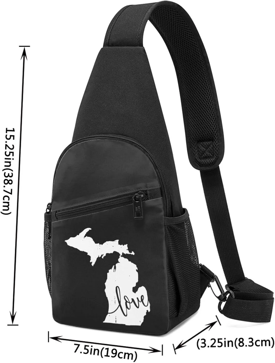 Michigan Love State Chest Bag Adjustable Leisure Travel Crossbody Shoulder Bag Unisex