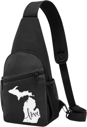 Michigan Love State Chest Bag Adjustable Leisure Travel Crossbody Shoulder Bag Unisex