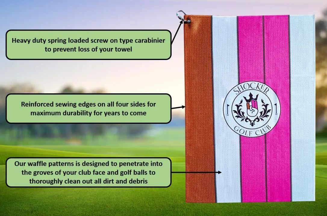 Microfiber Golf Towel Waffle Pattern – Funny Golf Accessories for Men Adult Shocker Fun Gag Gift Cleaning Cloth for Clubs Balls Gloves Towel Clip for Golf Bags 16" x 24" Large Size (2)