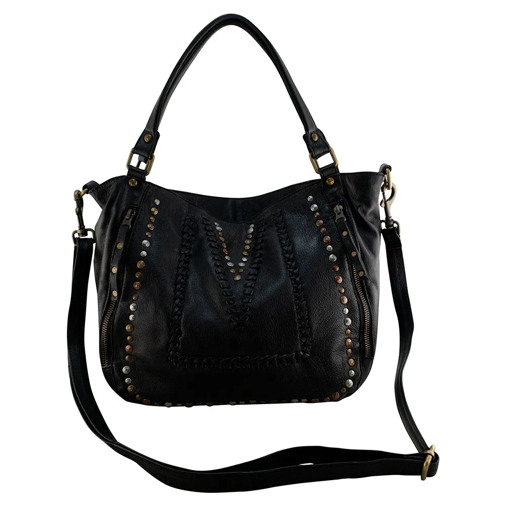 Mila Stitch & Stud Leather Tote | Red