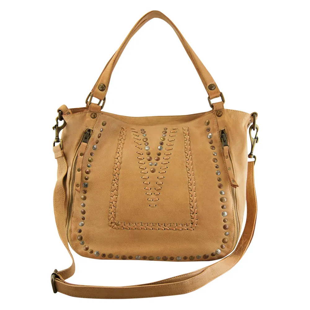 Mila Stitch & Stud Leather Tote | Red