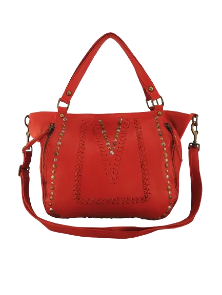 Mila Stitch & Stud Leather Tote | Red