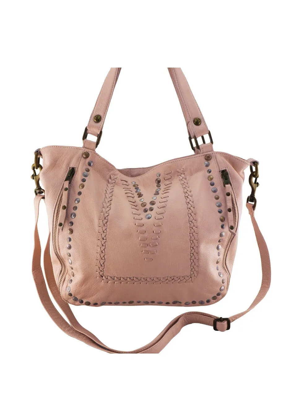 Mila Stitch & Stud Leather Tote | Red