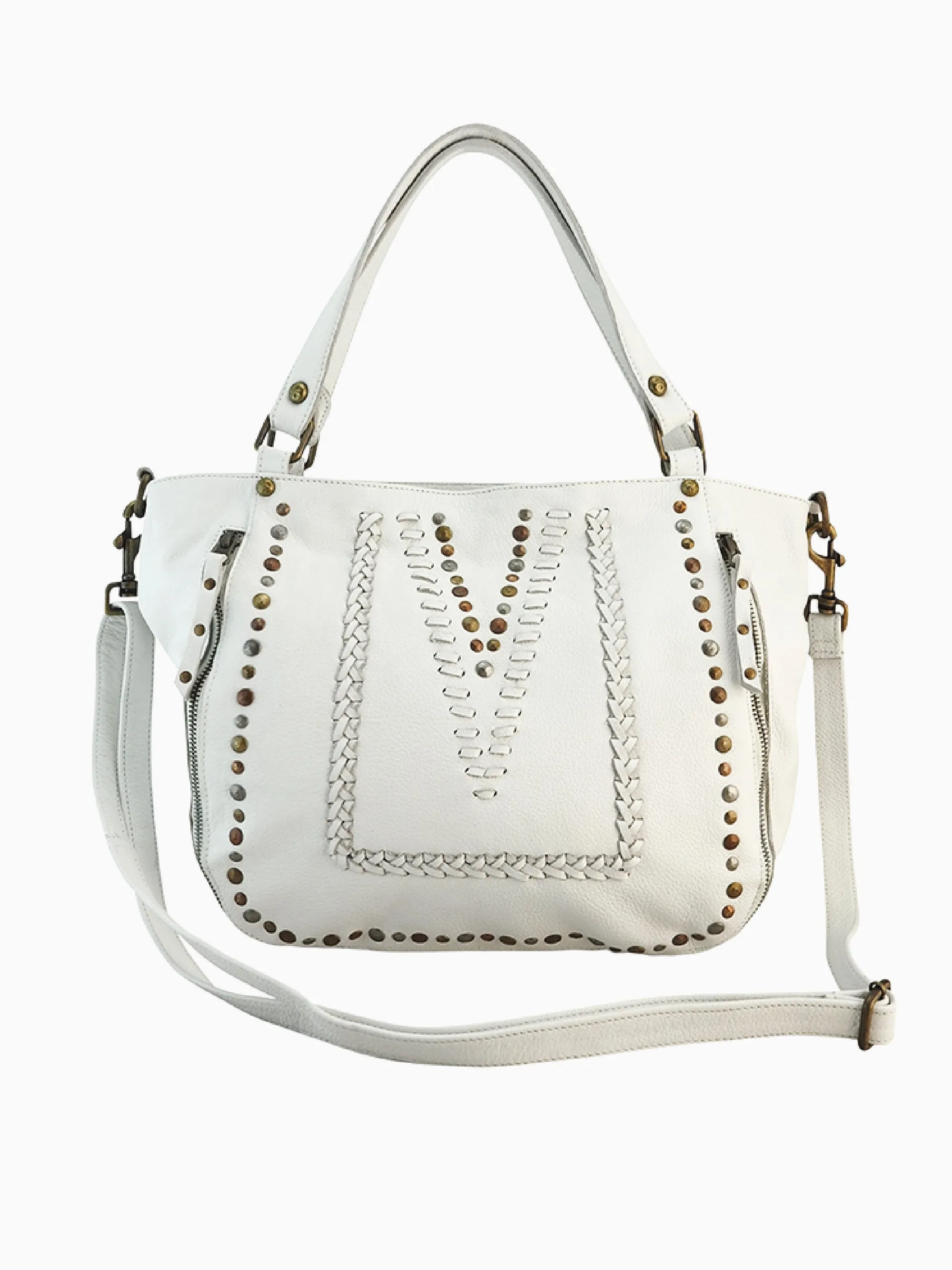 Mila Stitch & Stud Leather Tote | Red
