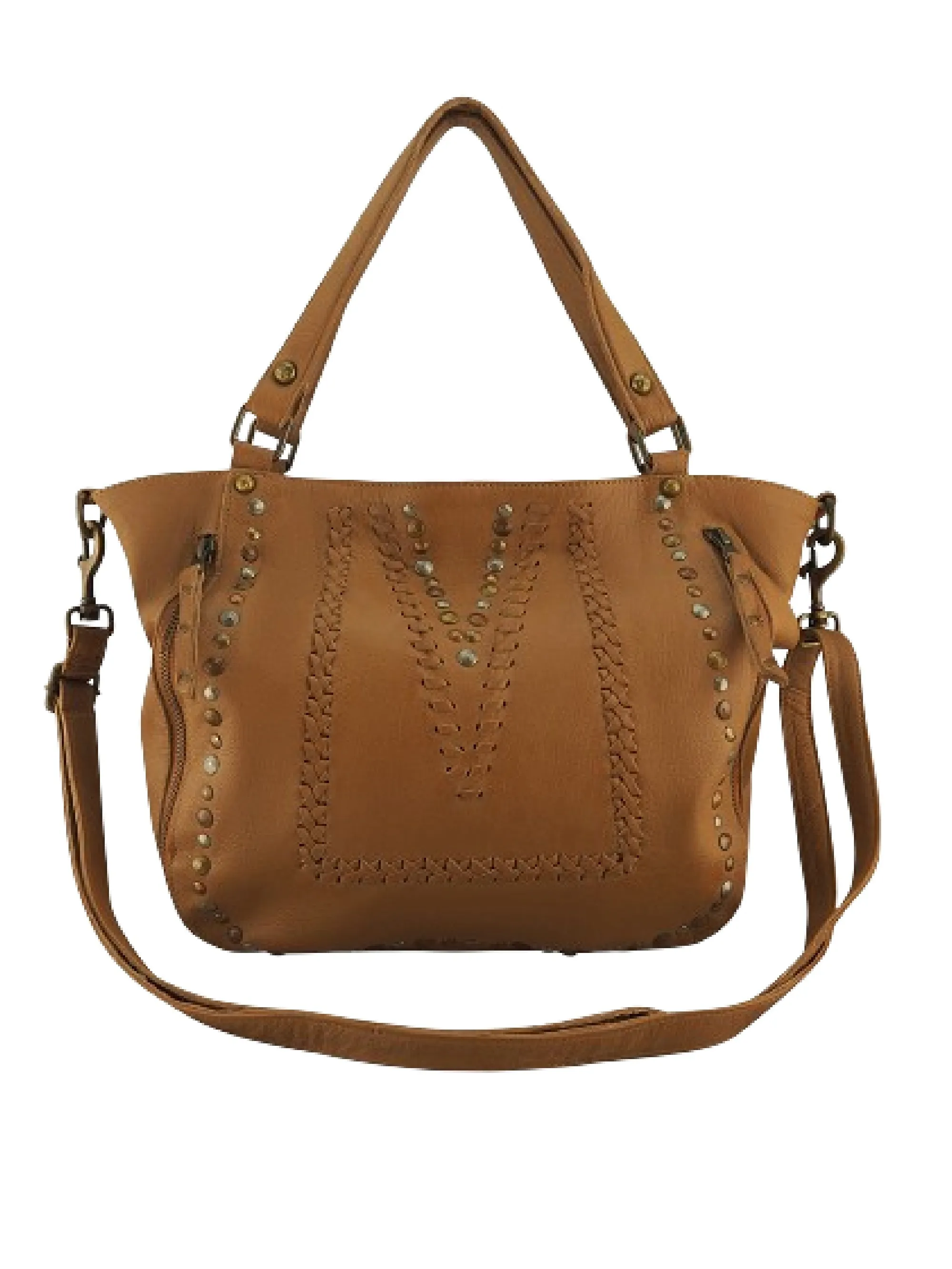Mila Stitch & Stud Leather Tote | Red
