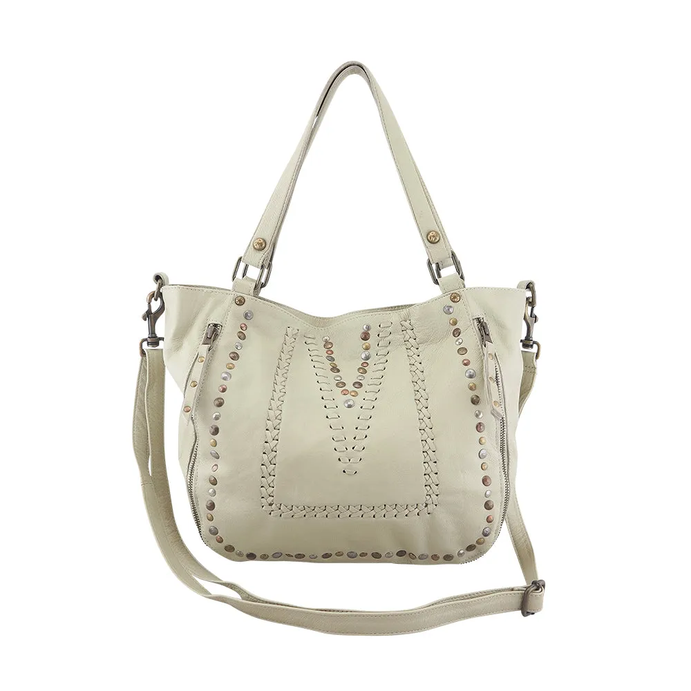 Mila Stitch & Stud Leather Tote | Red