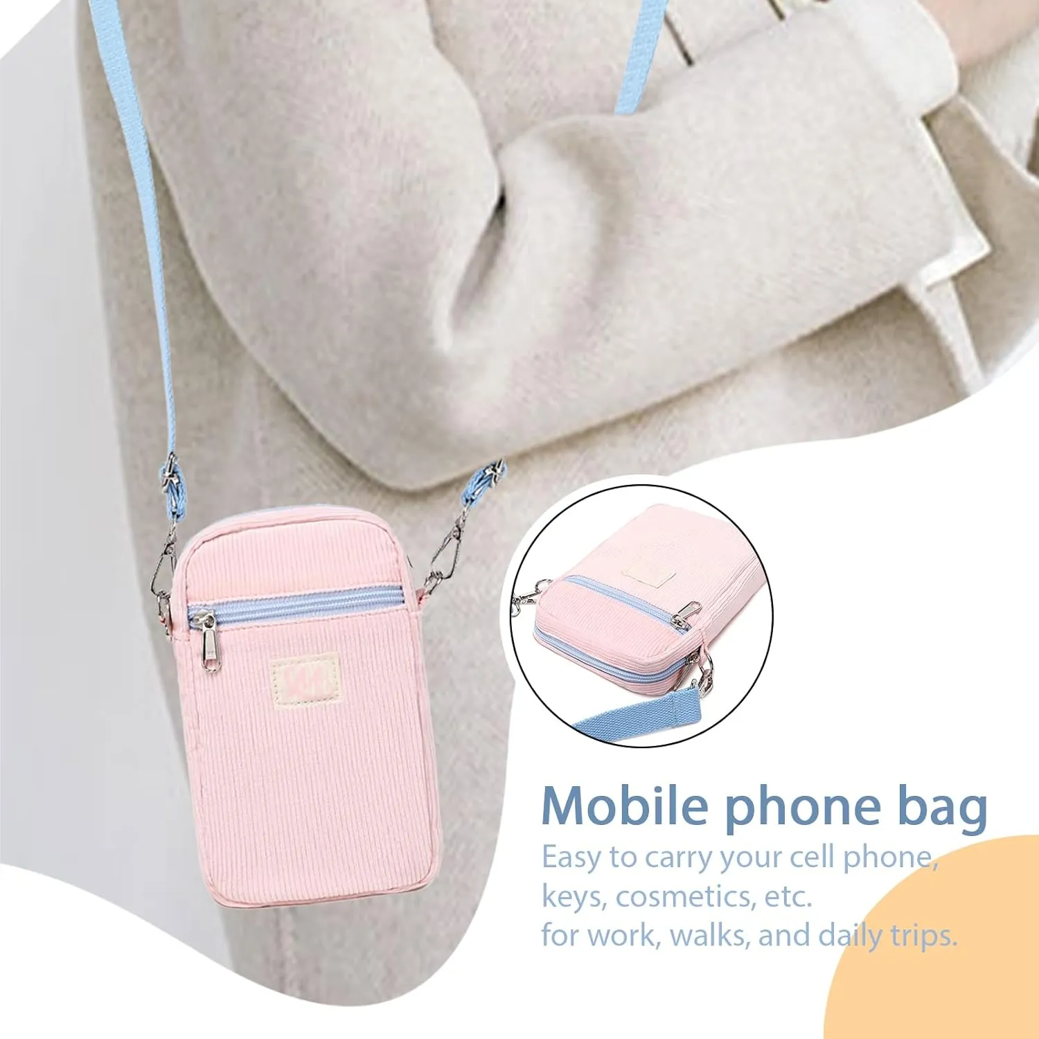 MIRLEWAIY Mini Shoulder Bag Mesh Crossbody Multifunction Phone Wallet Case Pouch Waist Bag with Adjustable Strap