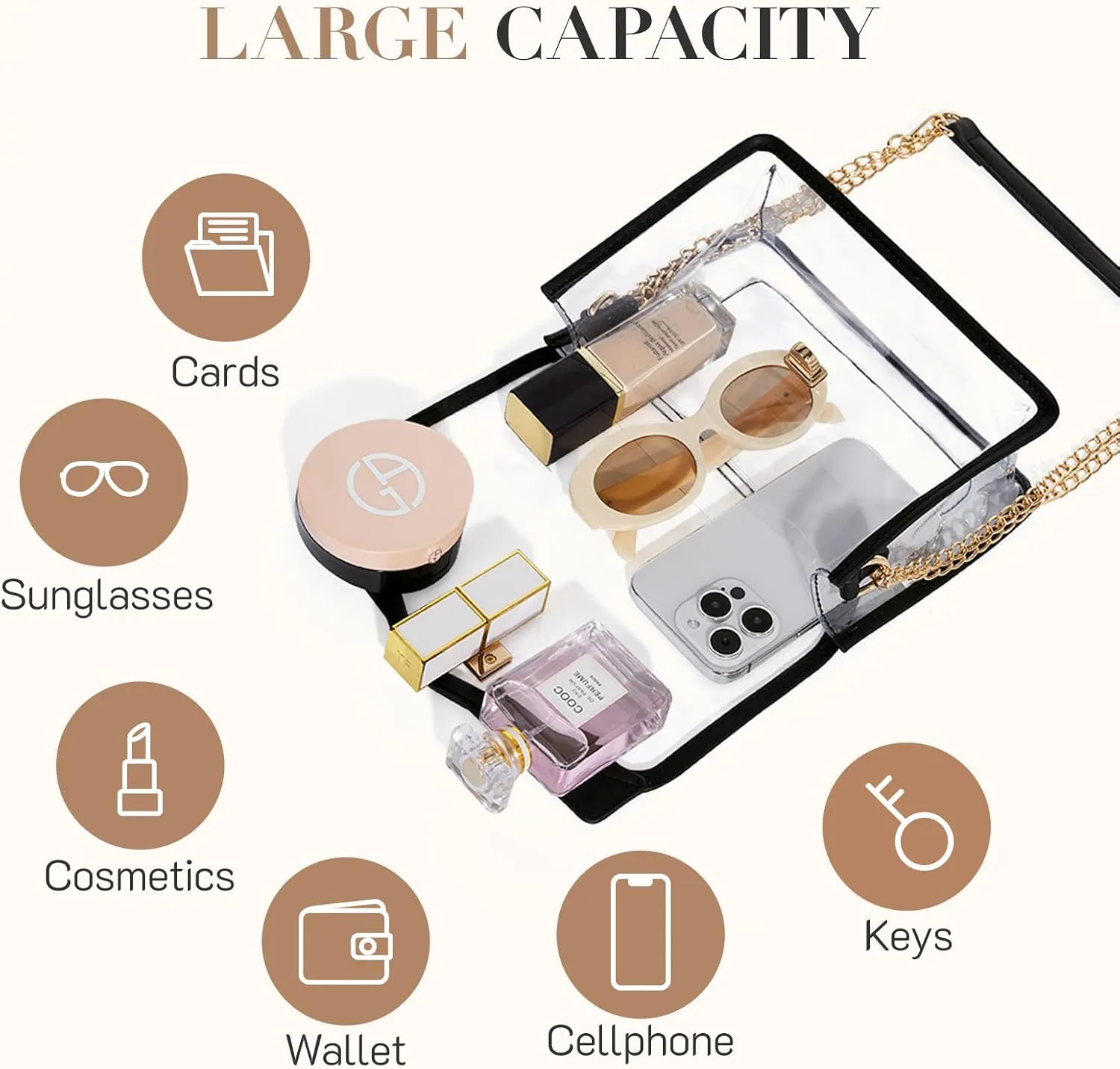 Missnine Clear Bag for Stadium Events Clear Crossbody Purse Stadium Approved Women Transparent Shoulder Bag for Concerts