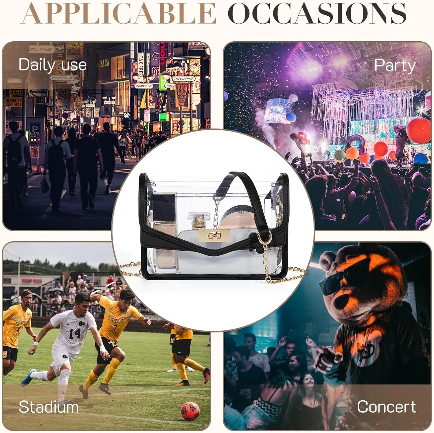 Missnine Clear Bag for Stadium Events Clear Crossbody Purse Stadium Approved Women Transparent Shoulder Bag for Concerts