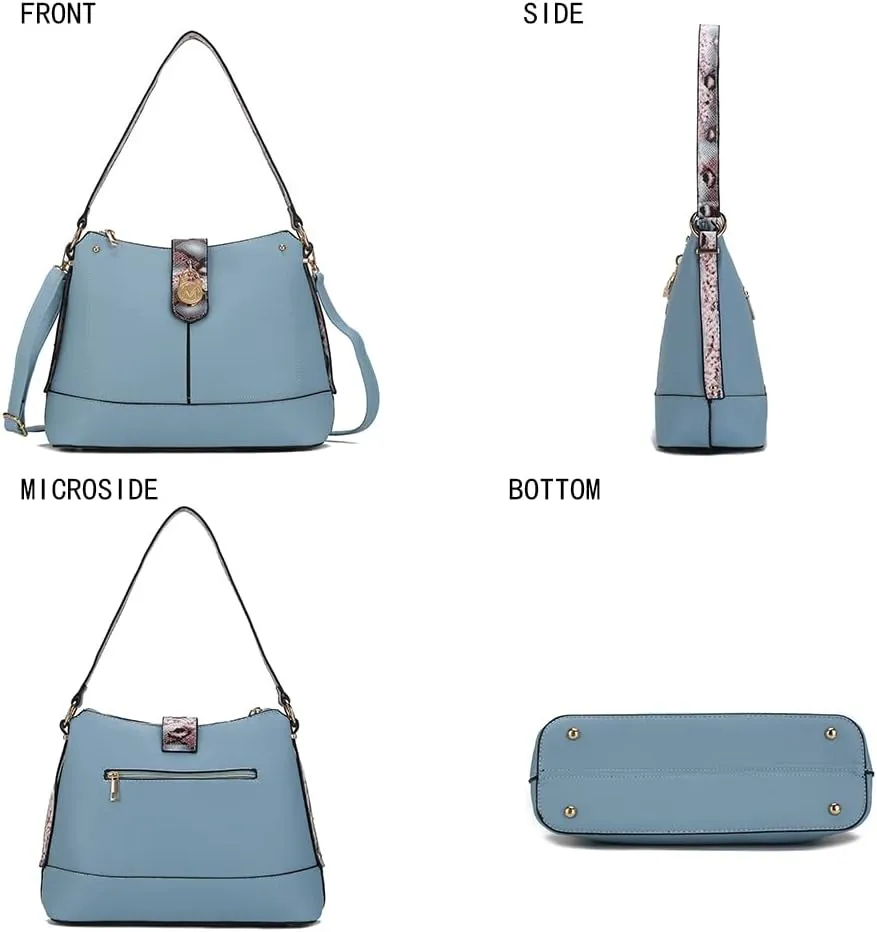 MKF Collection Shoulder Bag for Women, Vegan Leather and Faux Snake Trim, Fashion Hobo Handbag Messenger Purse