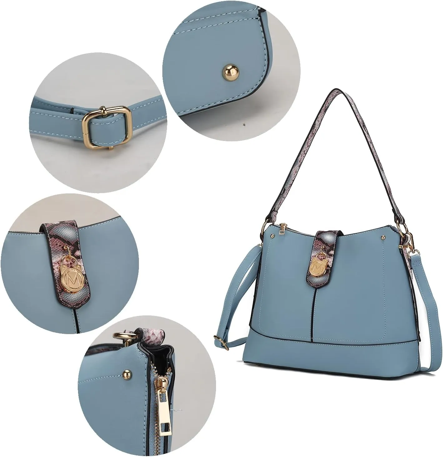 MKF Collection Shoulder Bag for Women, Vegan Leather and Faux Snake Trim, Fashion Hobo Handbag Messenger Purse