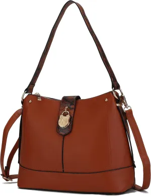 MKF Collection Shoulder Bag for Women, Vegan Leather and Faux Snake Trim, Fashion Hobo Handbag Messenger Purse