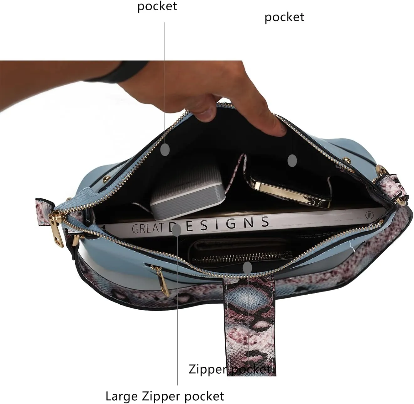 MKF Collection Shoulder Bag for Women, Vegan Leather and Faux Snake Trim, Fashion Hobo Handbag Messenger Purse