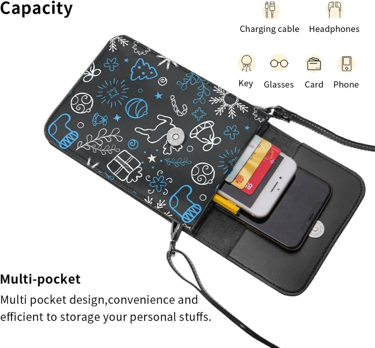 Mmm Fight Womens Crossbody Bags Christmas Pattern Phone Bag Wallet Purses Adjustable Strap