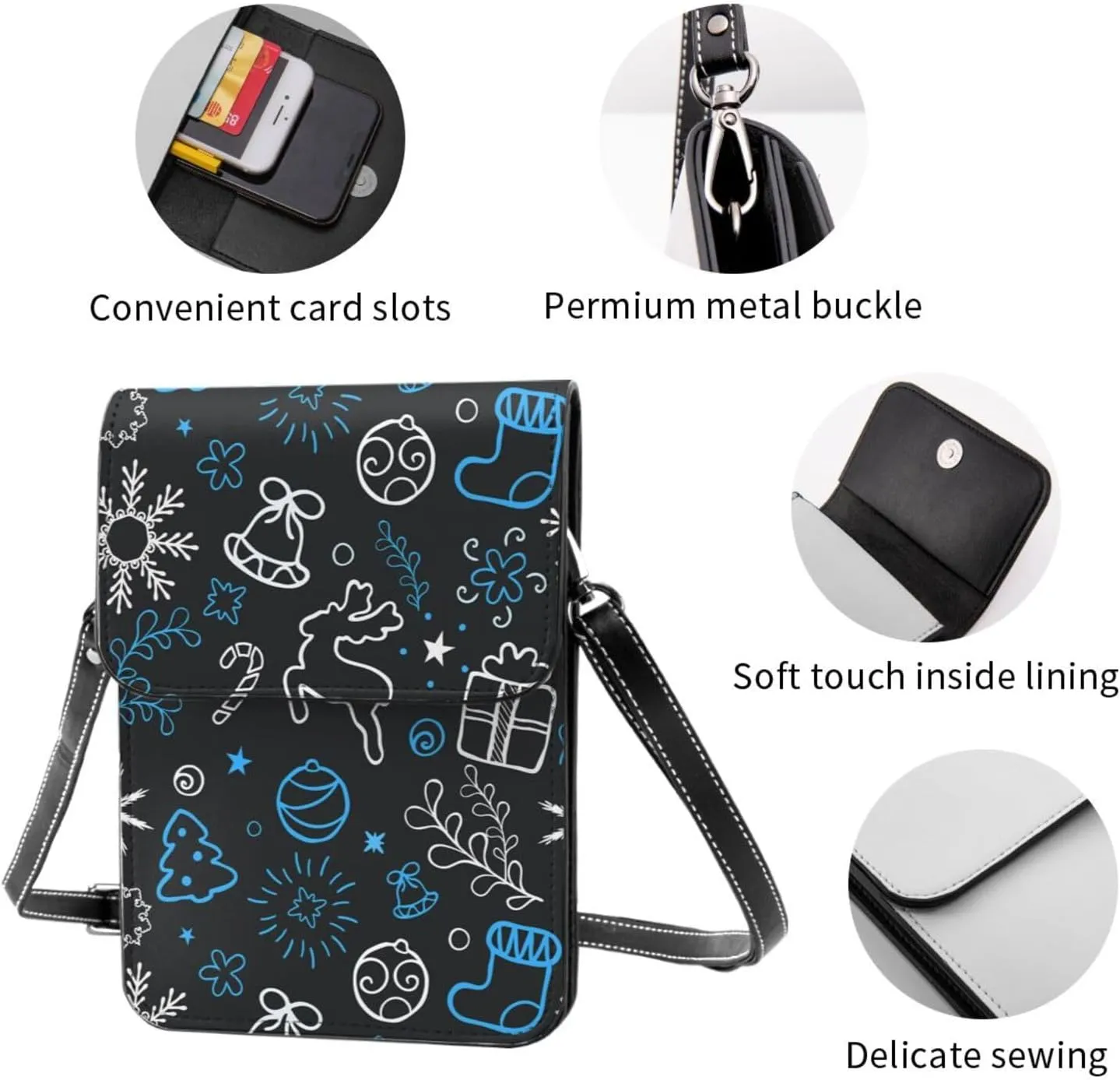 Mmm Fight Womens Crossbody Bags Christmas Pattern Phone Bag Wallet Purses Adjustable Strap