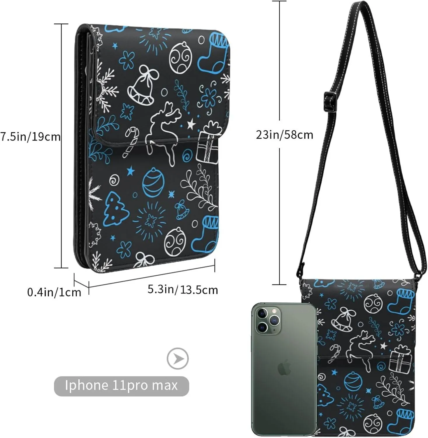 Mmm Fight Womens Crossbody Bags Christmas Pattern Phone Bag Wallet Purses Adjustable Strap