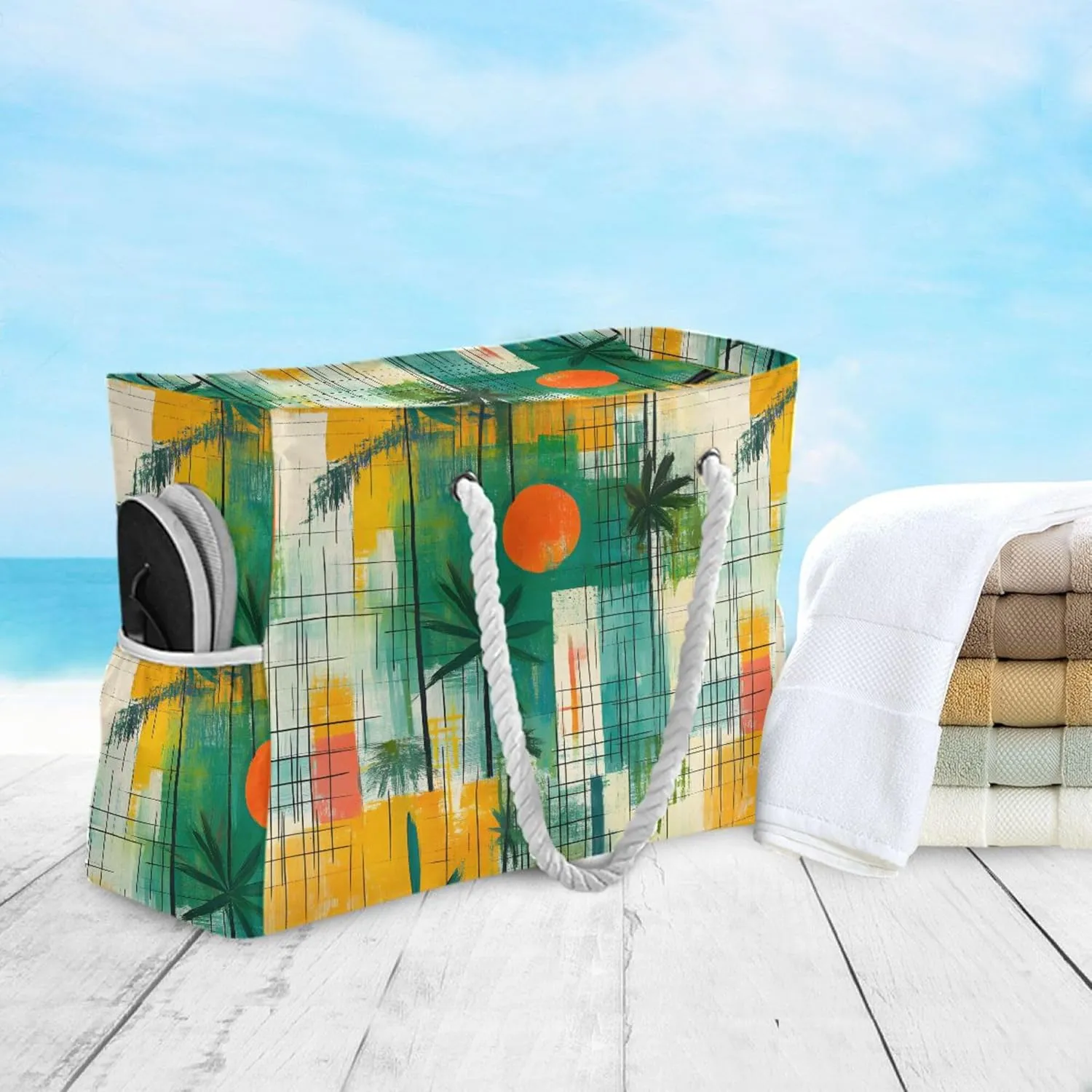 MNSRUU Large Beach Bag for Women, Summer Ocean Tote Travel Gym Swim Bag