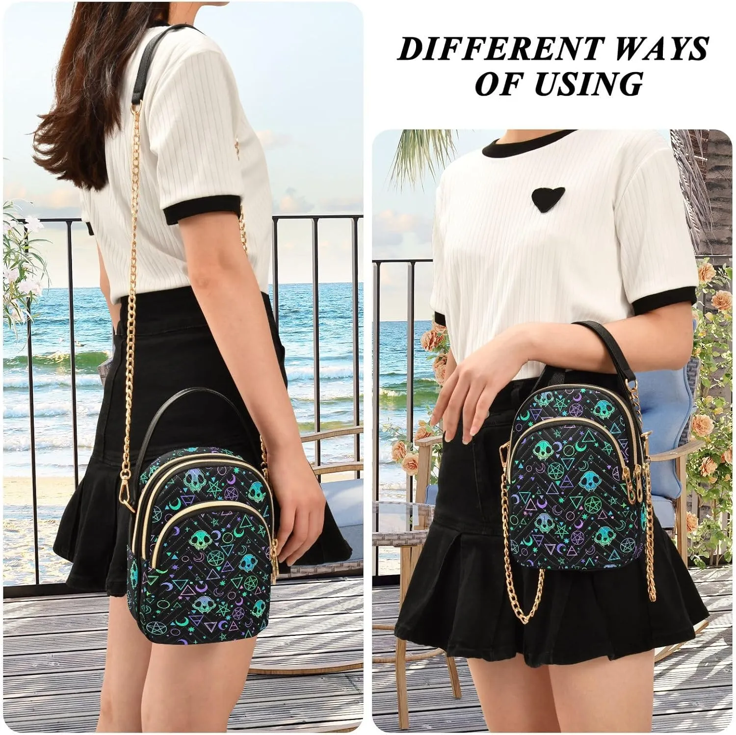 MNSRUU Quilted Crossbody Bags for Women Trendy, Women's Crossbody Handbags Gothic Bats Travel Cell Phone Purses Bags