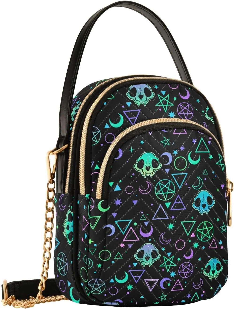 MNSRUU Quilted Crossbody Bags for Women Trendy, Women's Crossbody Handbags Gothic Bats Travel Cell Phone Purses Bags