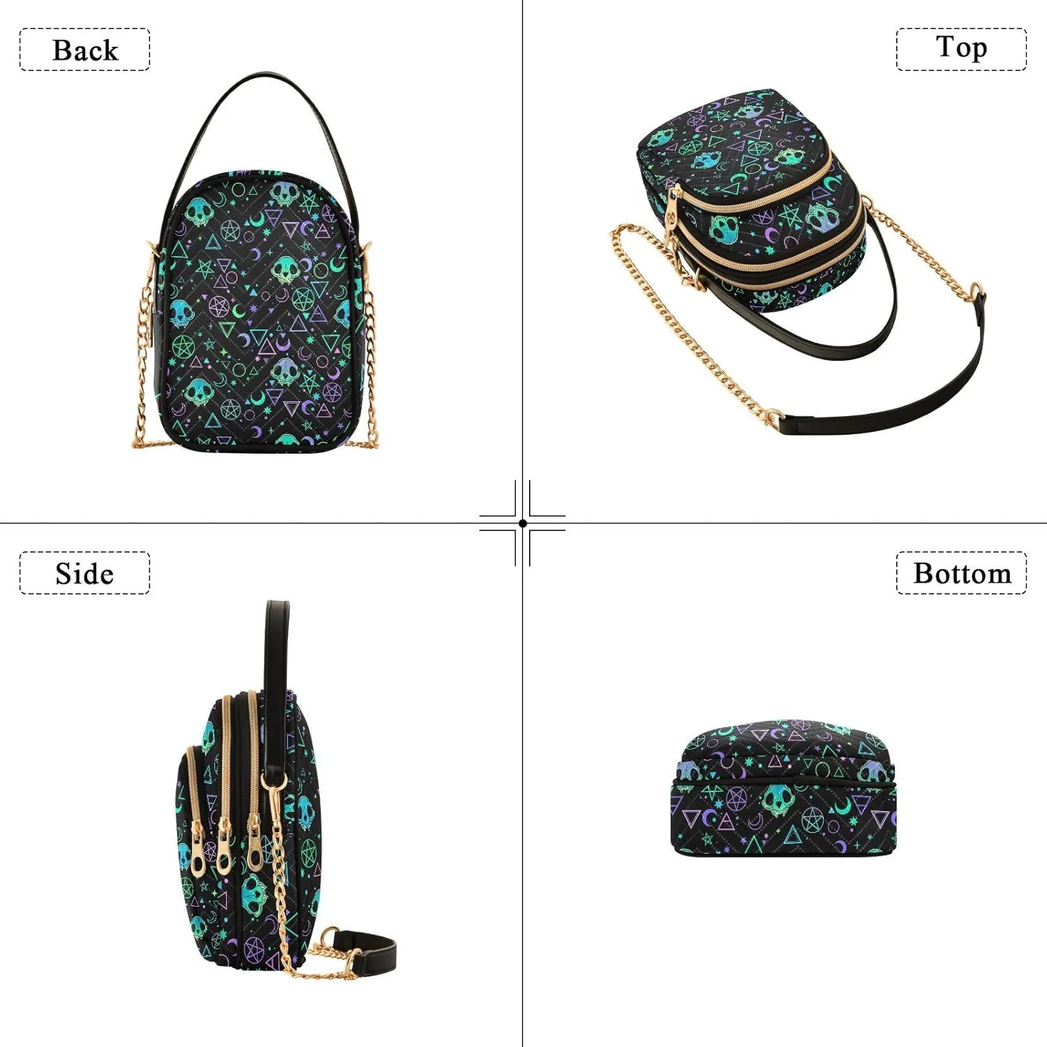 MNSRUU Quilted Crossbody Bags for Women Trendy, Women's Crossbody Handbags Gothic Bats Travel Cell Phone Purses Bags