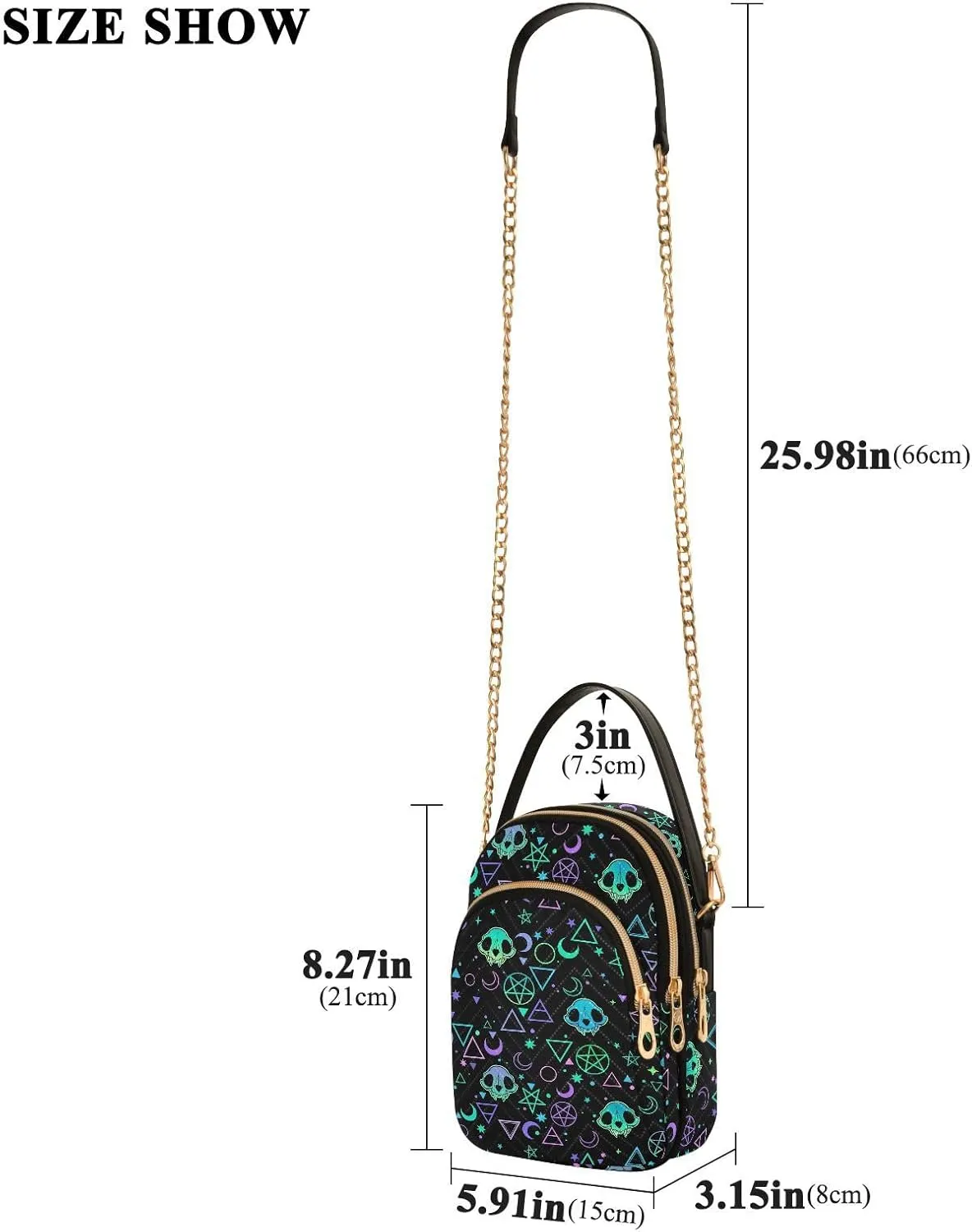 MNSRUU Quilted Crossbody Bags for Women Trendy, Women's Crossbody Handbags Gothic Bats Travel Cell Phone Purses Bags
