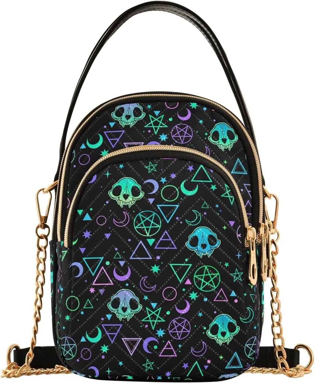 MNSRUU Quilted Crossbody Bags for Women Trendy, Women's Crossbody Handbags Gothic Bats Travel Cell Phone Purses Bags