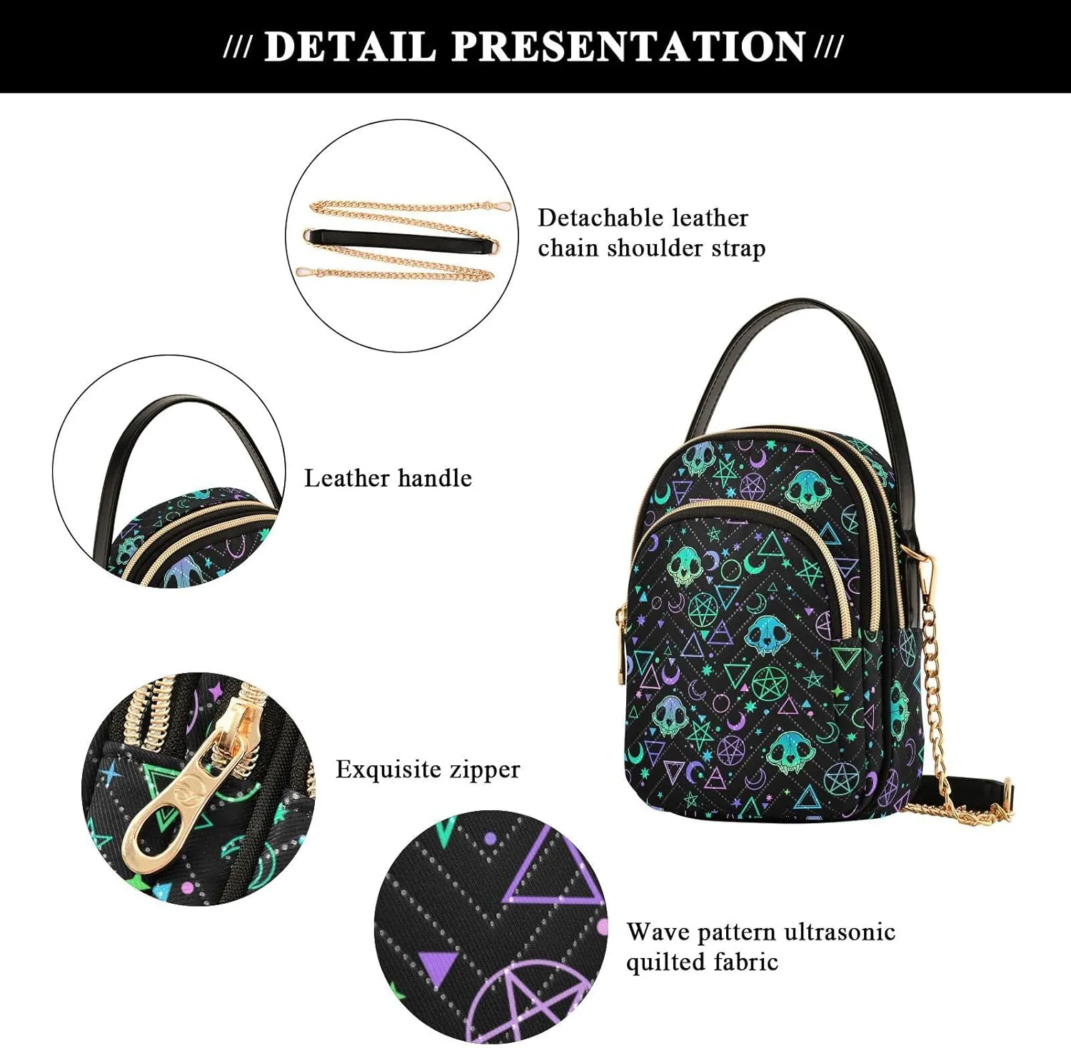 MNSRUU Quilted Crossbody Bags for Women Trendy, Women's Crossbody Handbags Gothic Bats Travel Cell Phone Purses Bags