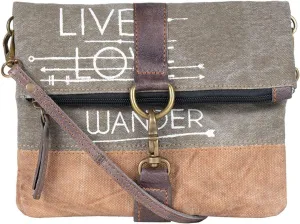 Mona B. Live Love Wander Bag Upcycled Canvas Tote Bag with Vegan Leather Trim (Foldover Crossbody-Charcoal)