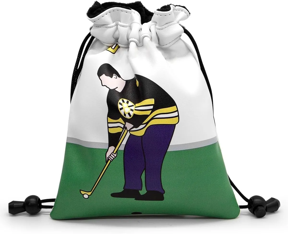 Montela Golf Valuables Pouch - Leather Tee & Ball Bag with Drawstrings