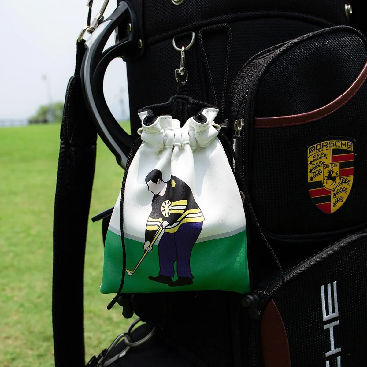 Montela Golf Valuables Pouch - Leather Tee & Ball Bag with Drawstrings