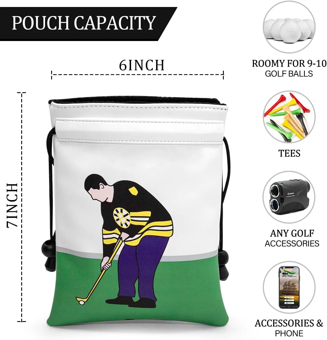 Montela Golf Valuables Pouch - Leather Tee & Ball Bag with Drawstrings