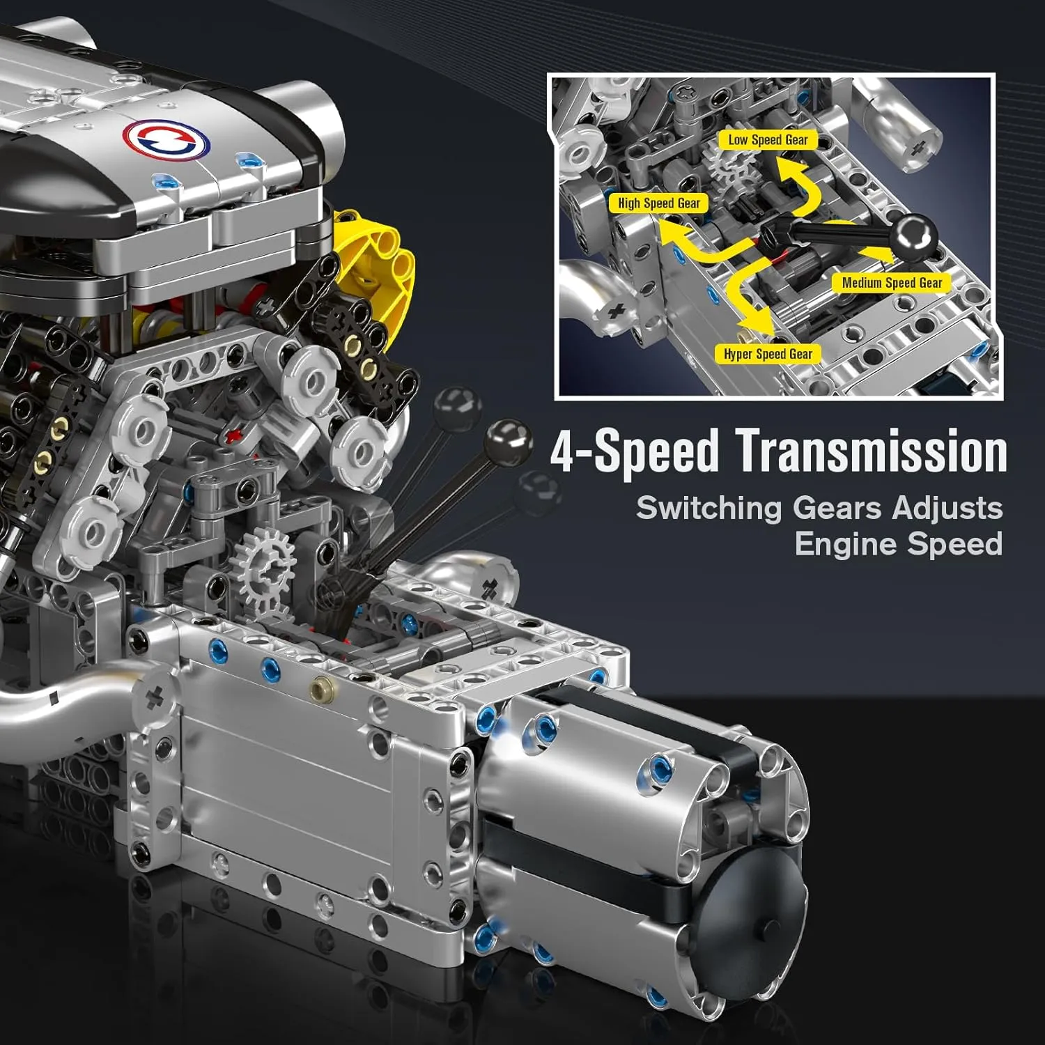 Mould King 10202 V12 4-Speed Transmission Engine Model Kit, 1260 Pcs to Build Your Own Mini Engine That Works, Hobby Building Blocks Kit for Adults, DIY STEM Project for Kids/Teens
