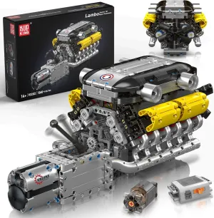 Mould King 10202 V12 4-Speed Transmission Engine Model Kit, 1260 Pcs to Build Your Own Mini Engine That Works, Hobby Building Blocks Kit for Adults, DIY STEM Project for Kids/Teens