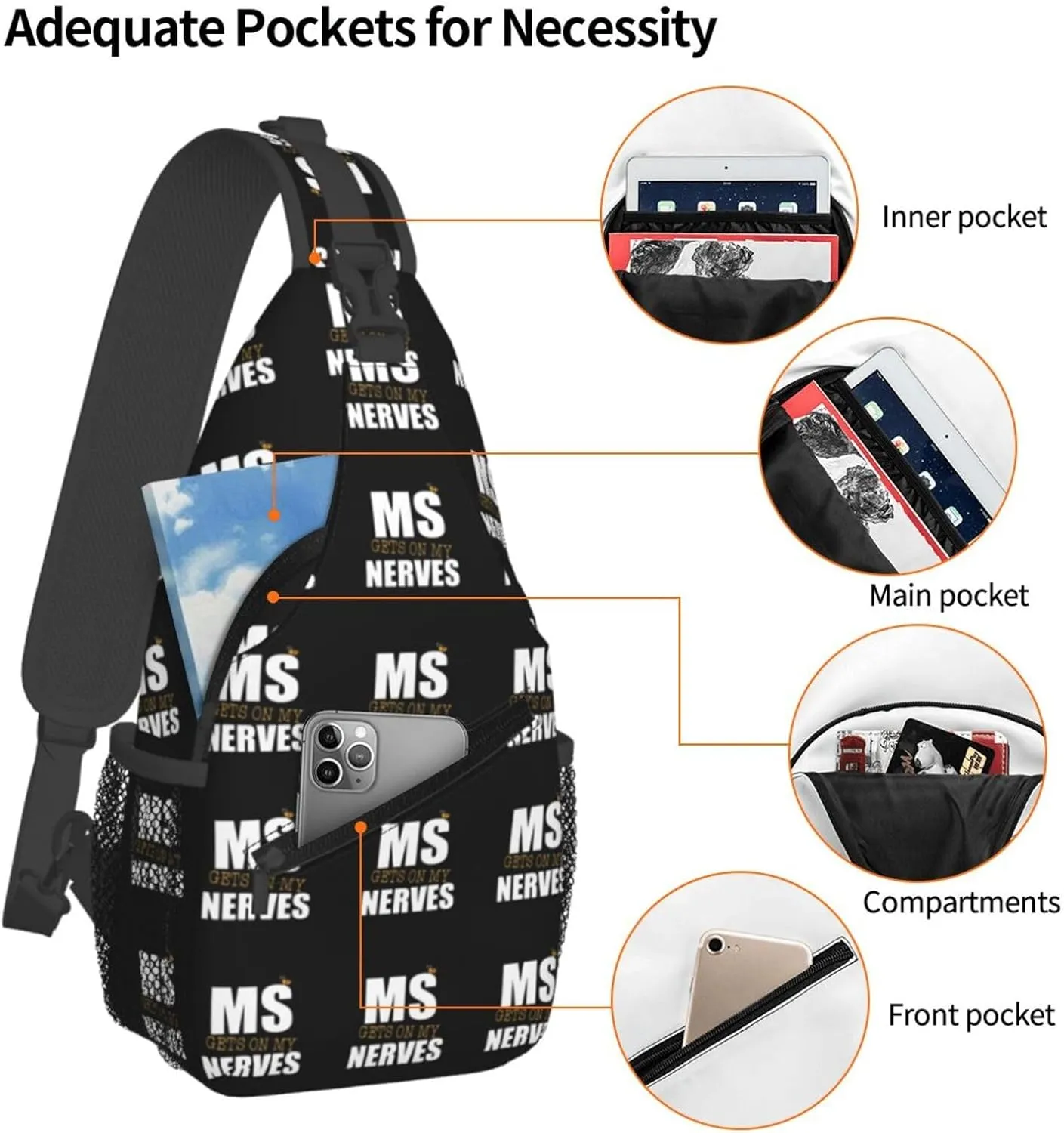Ms Gets On My Nerves Multiple Sclerosis Sling Bag Crossbody Backpack Shoulder Casual Daypack Bag for Men Women